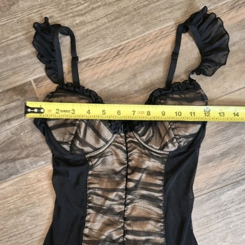 XS/S Vtg Frederick's of Hollywood Black & Gold Mesh Chemise Nightie Dress - Picture 5 of 12